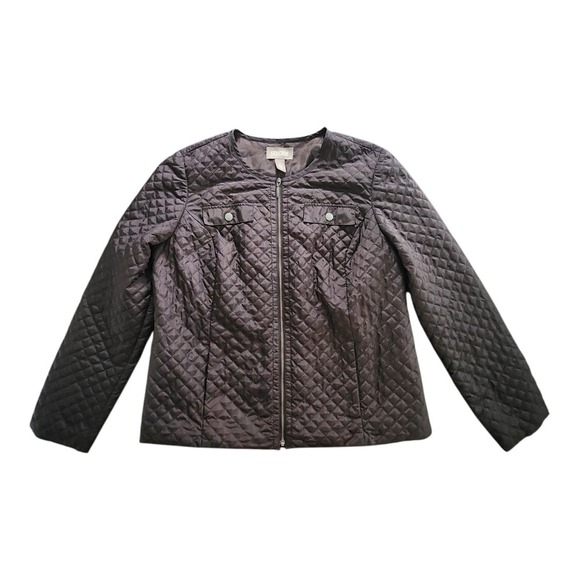 CHICO'S size 1 (8/Medium) Jacket Quilted Lightweight Dark Brown Zip Up Pockets - Picture 1 of 9